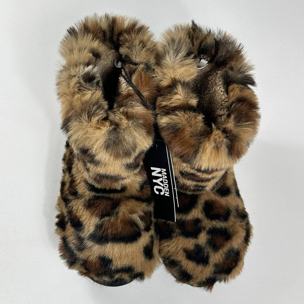 Madden NYC Girls Faux Fur Boots 13-1 Leopard Animal Print Cozy Winter Y2K